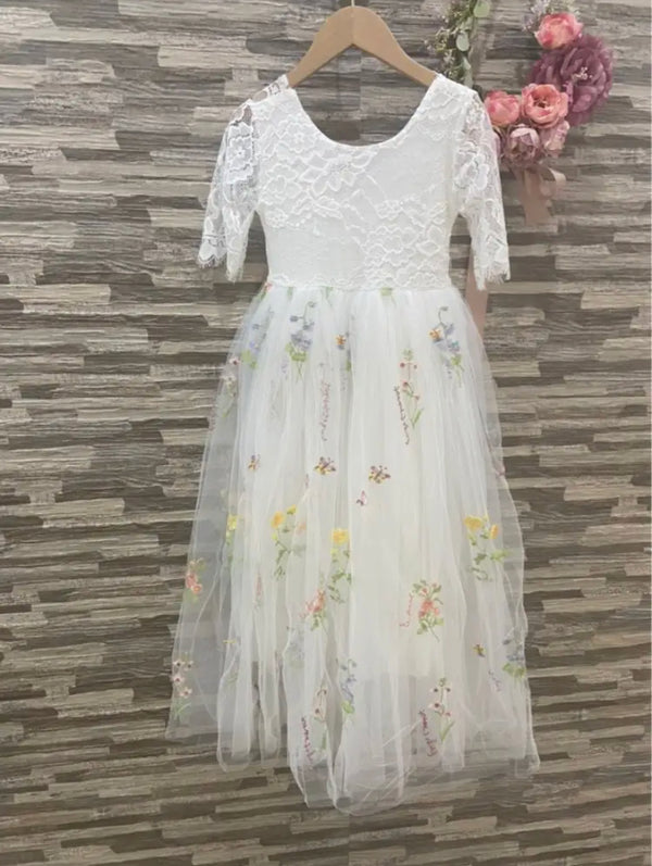 Sage Green Flower Girl Embroidery Dress