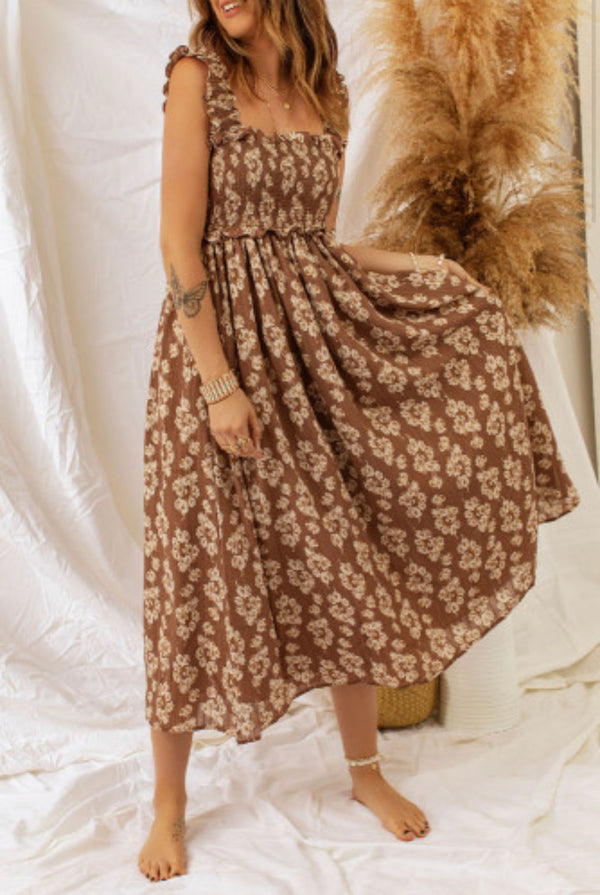 Floral Brown Maxi Dress