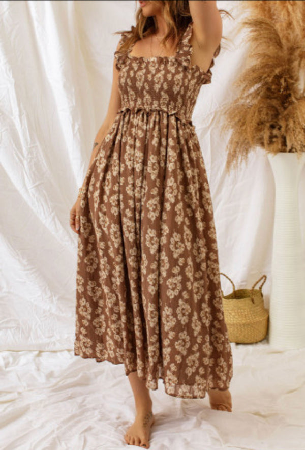 Floral Brown Maxi Dress