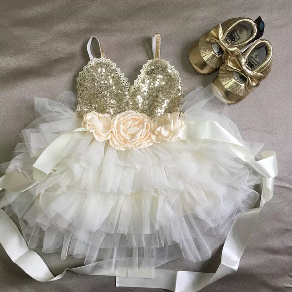 Baby White Glitter Dress, Birthday Dress
