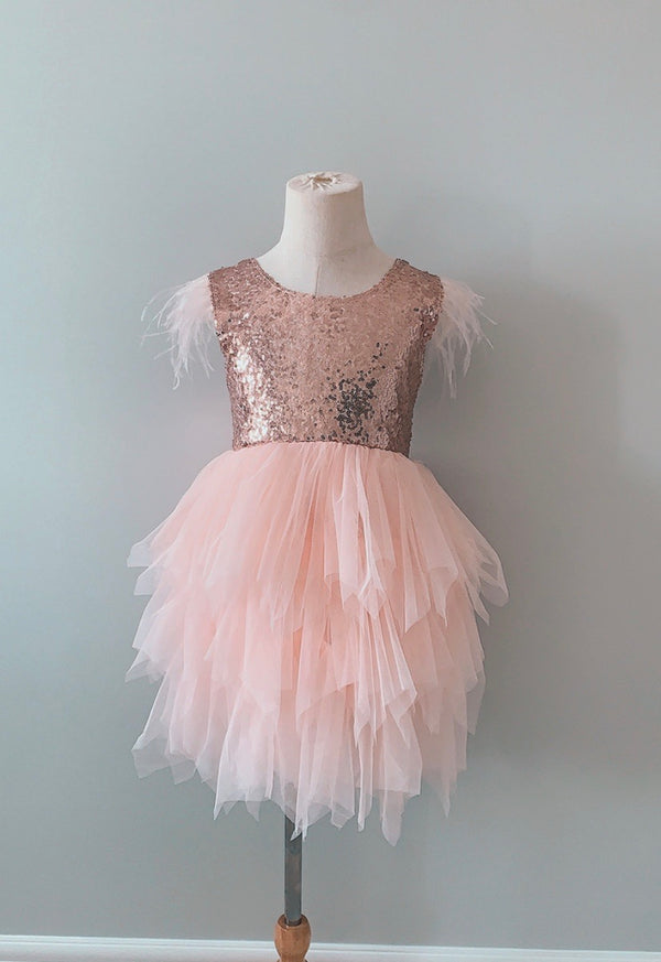 Peach Feather Party Dress